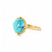 Gold ring with a turquoise stone on a white background