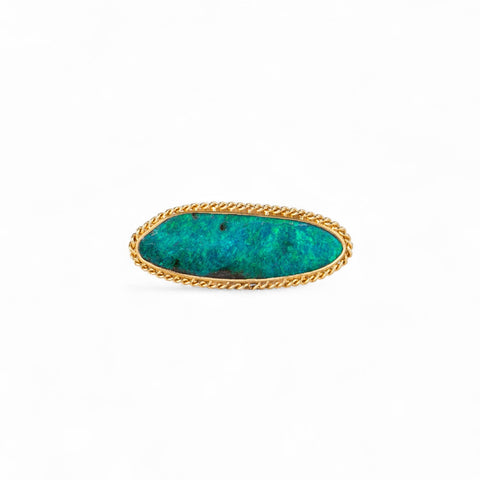 Boulder opal ring with an 18k gold bezel and sterling silver band