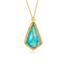 Gold necklace with an Ethiopian opal pendant on a white background