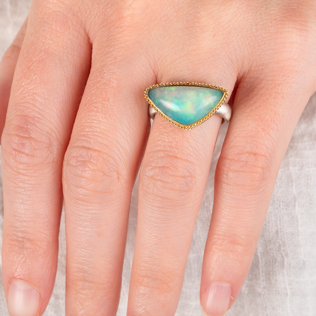 Ethiopian Opal Shimmer Ring in Sterling Silver and 18k Gold – Amáli Jewelry