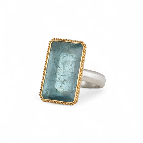 Faceted Aquamarine Ring in Sterling Silver and 18k Gold