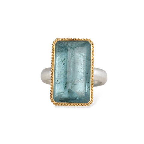 Faceted Aquamarine Ring in Sterling Silver and 18k Gold