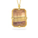 Gold necklace with a large, rectangular fluorite stone on a white background