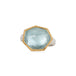 Aquamarine ring with 18k gold bezel and sterling silver band on white background