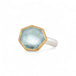 Aquamarine ring with 18k gold bezel and sterling silver band on white background
