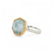 Aquamarine ring with 18k gold bezel and sterling silver band on white background