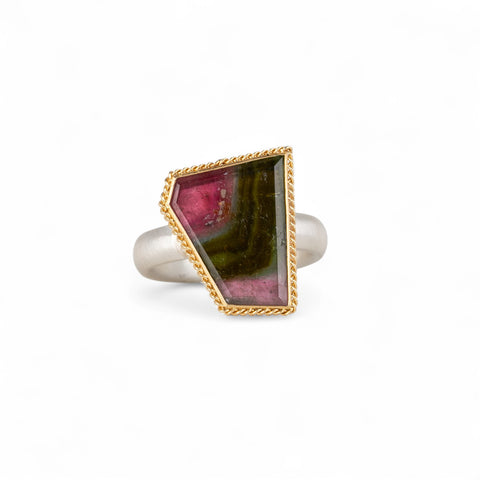 Tourmaline ring with gold bezel and silver band