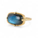 Gold ring with a labradorite gemstone on a white background