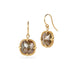 Gold earrings with brown diamonds on a white background