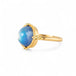 Gold ring with a moonstone gemstone on a white background