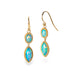 Gold earrings with ethiopian opal stones on a white background