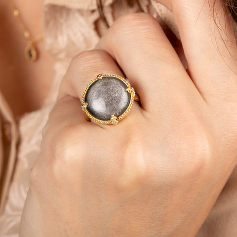 Circular Obsidian Ring