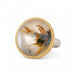 A handcrafted ring with rutilated quartz set in an 18k gold bezel, with a sterling silver band