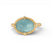 Gold ring with an aquamarine gemstone on a white background
