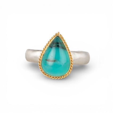 Peruvian Opal Teardrop Ring in Sterling Silver and 18k Gold