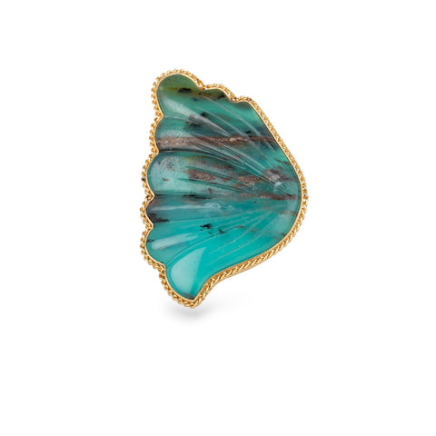 Peruvian opal wing ring with gold bezel and silver band