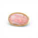 Ring with gold bezel, silver band and pink opal stone on a white background