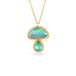 Gold necklace with a mushroom pendant on a white backgorund