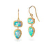 Gold earrings with Ethiopian opal on a white background