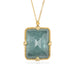 Necklace with a rectangular aquamarine gemstone pendant on a white background