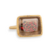 Gold ring with lodolite stone featuring snake design on a white background