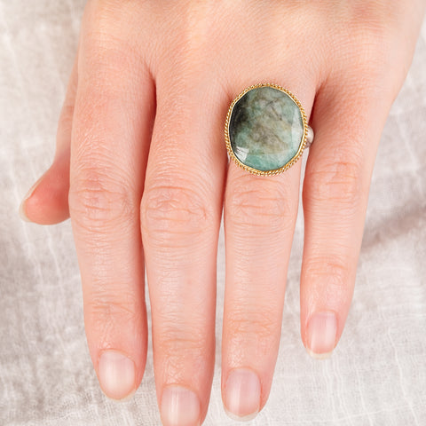 Sage Emerald Ring in Sterling Silver and 18k Gold