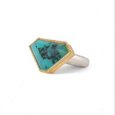 Peruvian opal ring with gold bezel and sterling silver band