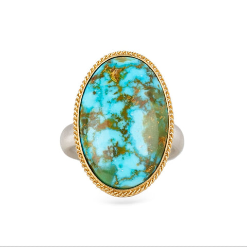 Turquoise Ring in Sterling Silver and 18k Gold
