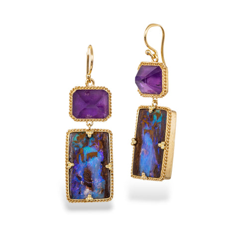 boulder opal and amethyst earrings