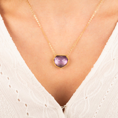 Amethyst necklace on model
