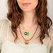 Blue apatite necklace paired with Emerald and boulder opal on model