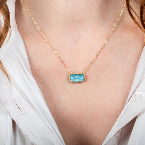 Aquamarine necklace on model