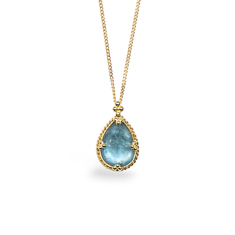 Gold necklace with aquamarine on sale stone