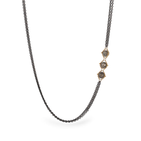 Contrast necklace with labradorite close up