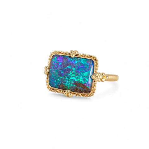 Boulder opal ring side view