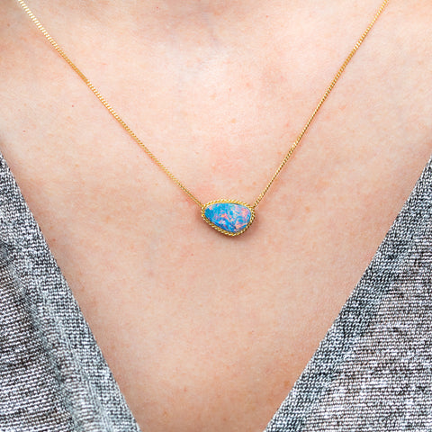 Australian opal necklace on model