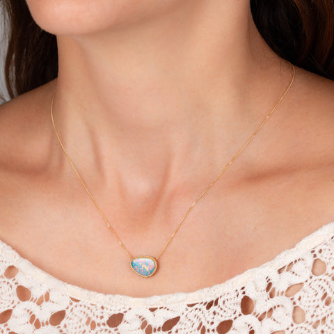 Australian Opal necklace on model