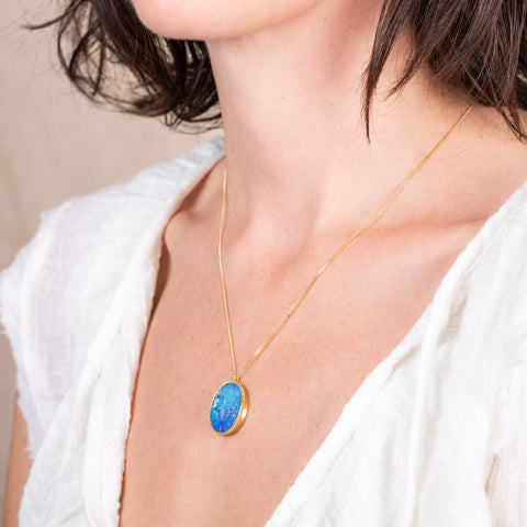 Australian opal dublet necklace side view
