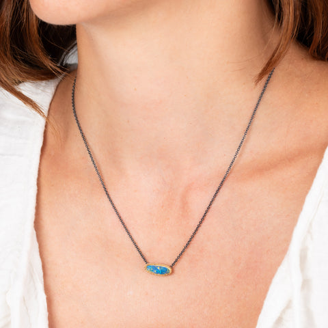 Australian opal necklace on model 