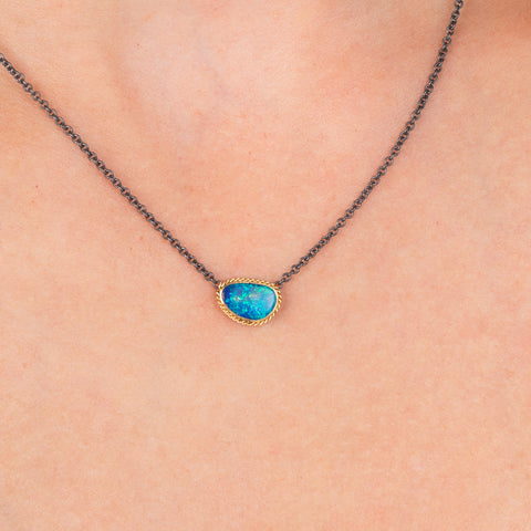 Australian opal necklace on model