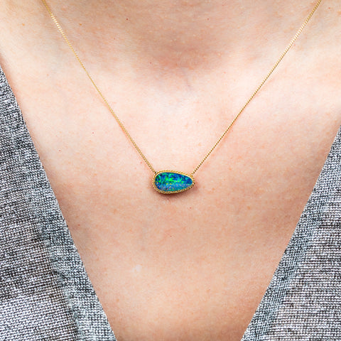 Australian opal necklace on model