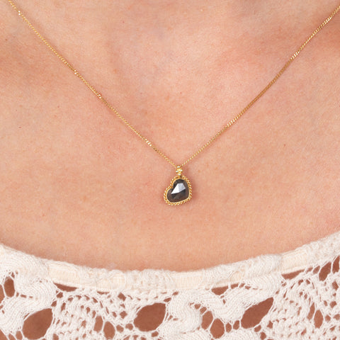 Black Diamond Heart necklace on model