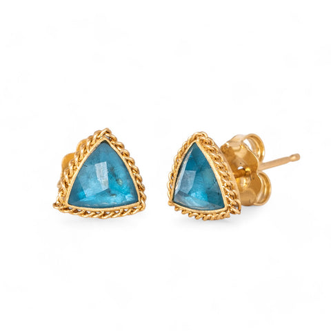 Blue topaz and gold stud earrings