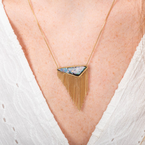 Boulder Opal Asymmetrical Gold Tassel Necklace