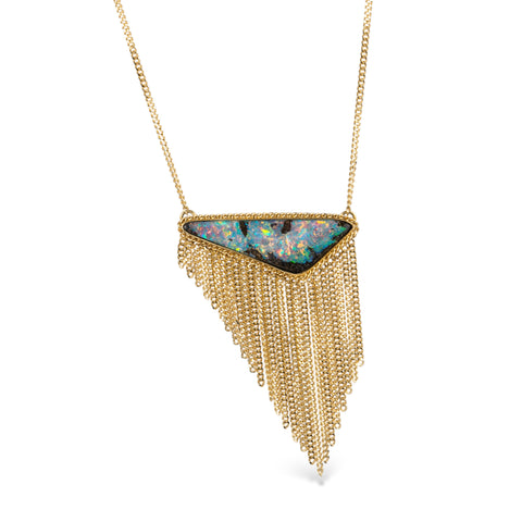 Boulder Opal Asymmetrical Gold Tassel Necklace