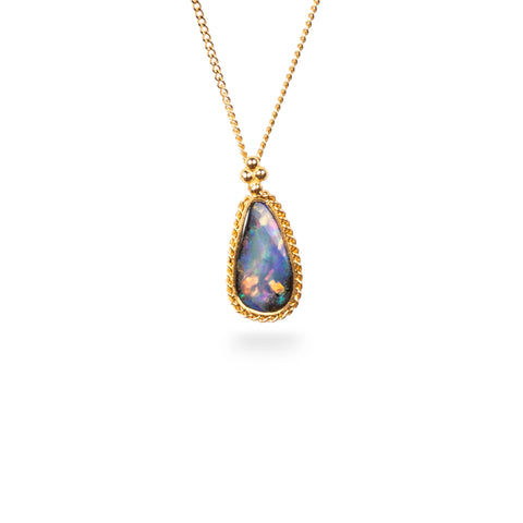 Boulder Opal petite teardrop necklace on a white background