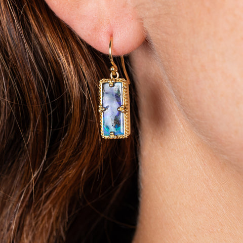 rectangular boulder opal earring on model