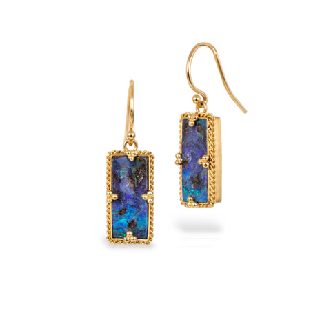 rectangular boulder opal earrings on white