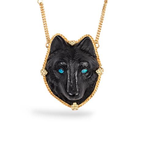 Black Onyx Wolf Necklace Am li Jewelry