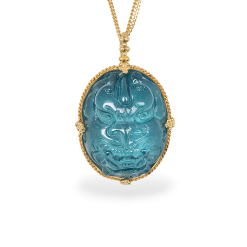 Carved dragon face aquamarine necklace